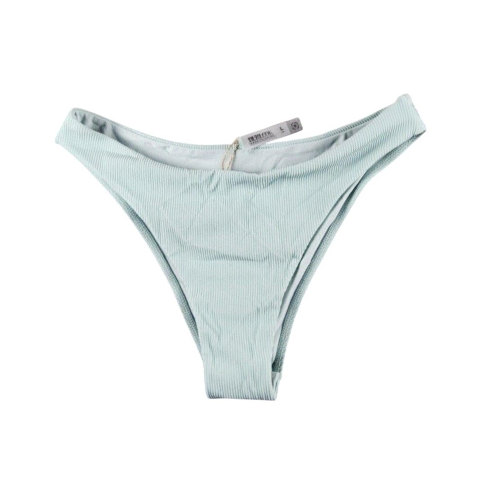 NWT Berlook Swim Bottom Womens L Green Ribbed Bikini Recycled Nylon High Leg